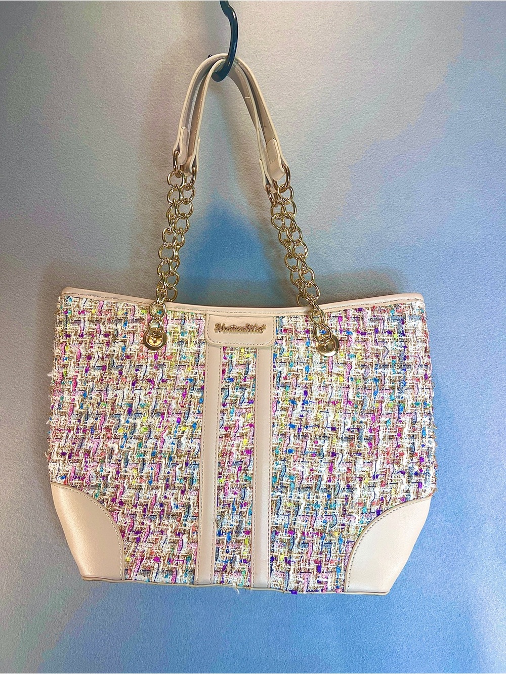 Montana West Pink Cream Tweed Large Purse Gold Chain New No Tag 90s Y2K Cher